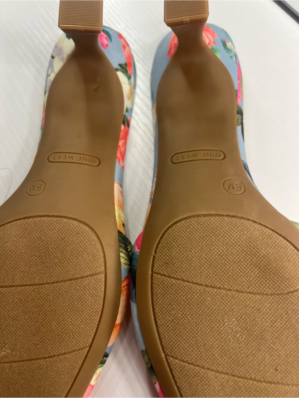 Nine West Floral Print Light Blue Slide Mules - Picture 3 of 16